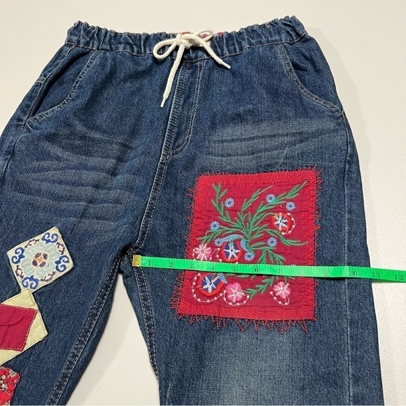 Embroidered Cropped Boho Harem Denim Jeans - Picture 8 of 9